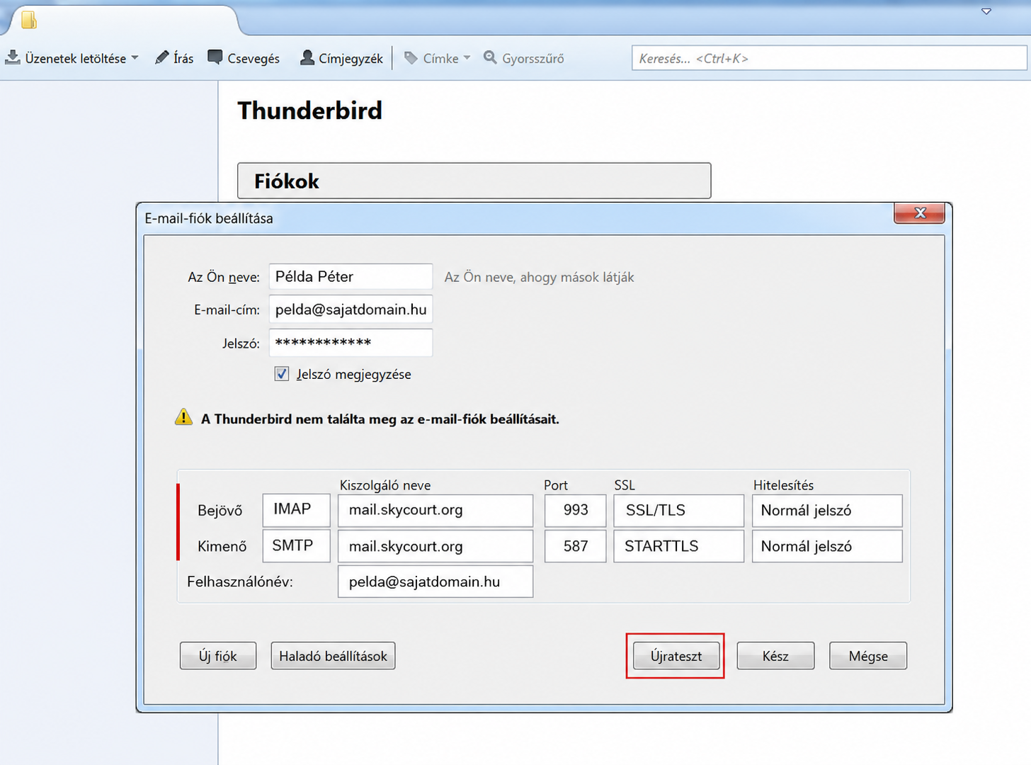 2. ábra – Thunderbird kezdeti fiókbeállítási ablak